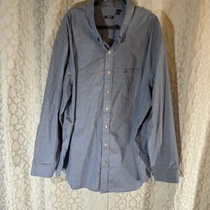 IZOD Men's Blue Plaid Non-Iron Stretch Button Down Shirt Size 4XL Long Sleeve
